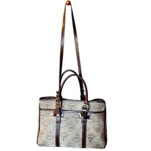 Dooney & Bourke Brown Executive Satchel Signature Logo Canvas Handbag Y2K Purse